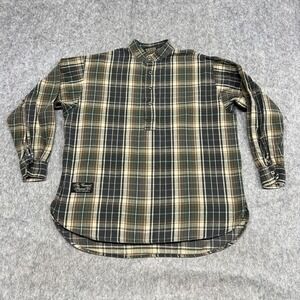 The Vermont Flannel Co Shirt Mens Medium Green Plaid Henley Long Sleeve Made USA